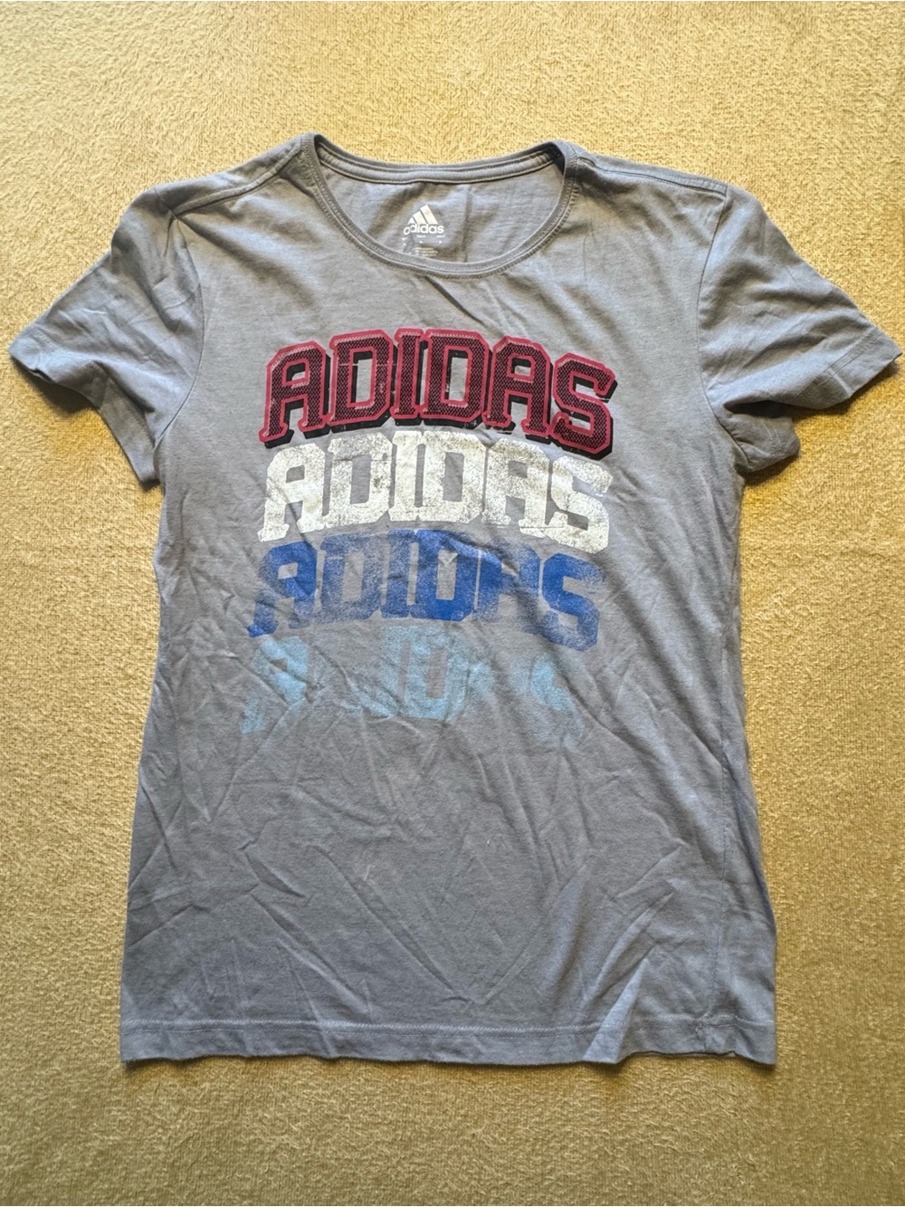 adidas Gray Tee with Red, White & Blue Stacked Logo